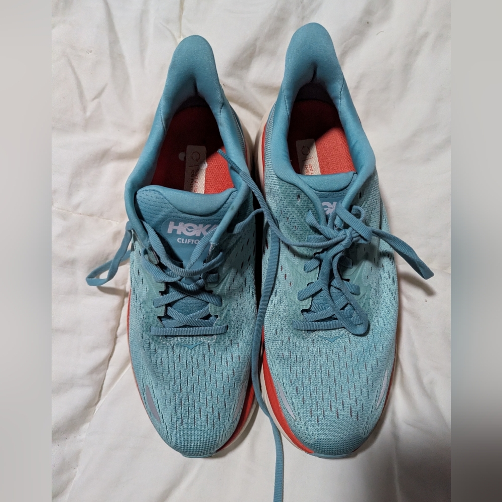 HOKA Size 8B Clifton 8 Women's Blue & Coral Running Shoes